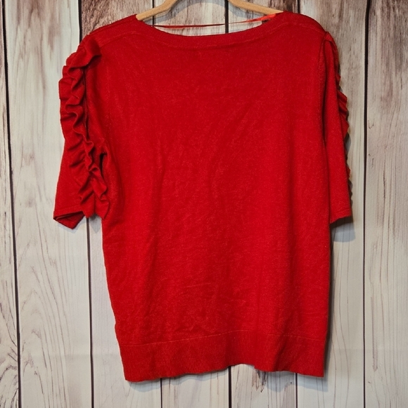Cable & Gauge Red Ruffle 3/4 Sleeve Blouse Womens Large - Picture 7 of 8